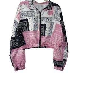 Curvy Girl by Ashley Stewart Pink Black Paisley Track Jacket